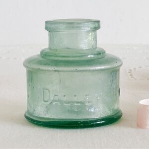 Dalleys Antique Ink Bottle Blue Green Glass